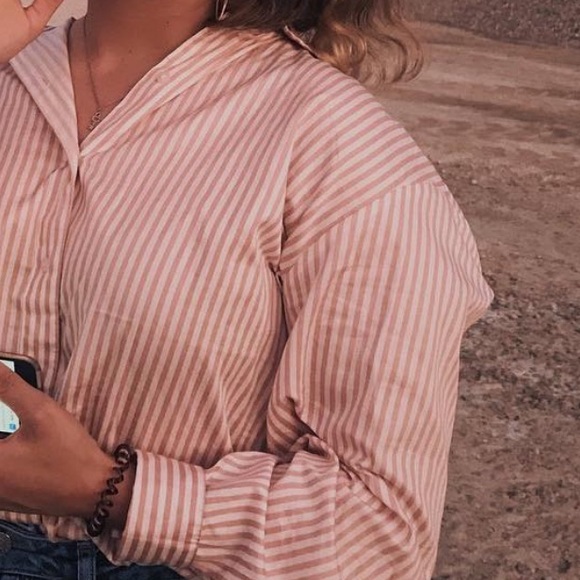 baby pink and white stripped button down shirt - Picture 3 of 3